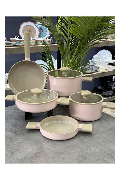 AROW Crystal Coated Cooke Prof 8 Piece Cookware Set Pink