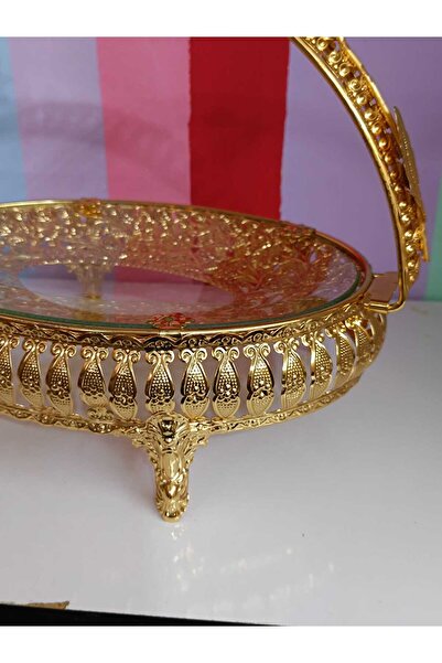 DEKOR ZÜCCACİYE HOME Gold Metal Oval Candy Dish with Glass Lid and Handle on Top