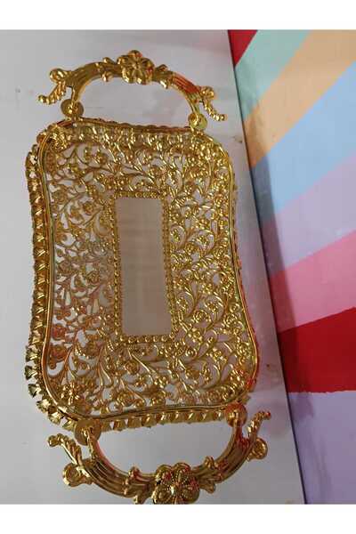 DEKOR ZÜCCACİYE HOME Gold Metal Rectangular Candy Dish with Glass Side Handles and Presentation Plate