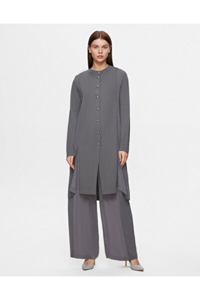 MISS DALIDA T25Y-7006 Beli Büzgülü Bol Paça Cupro Pantolon 1318-ANTHRACITE