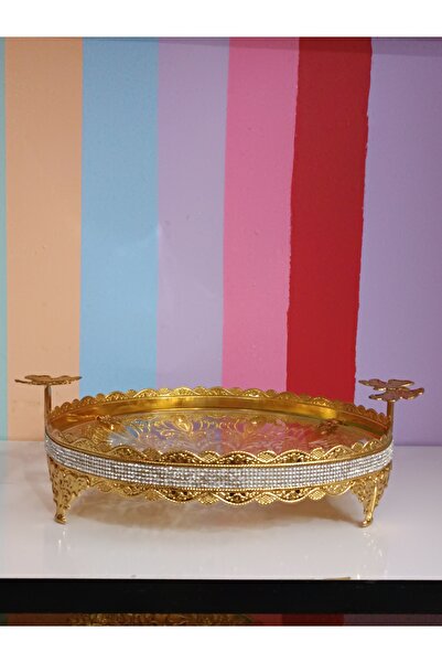 DEKOR ZÜCCACİYE HOME Metal Gold Butterfly Stone Round Glass Candy Dish Presen...