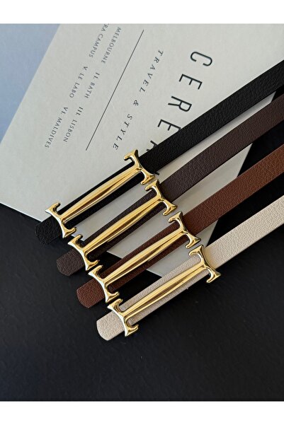 TABA BUTİK Curea de damă din piele cu detaliu de cataramă aurie