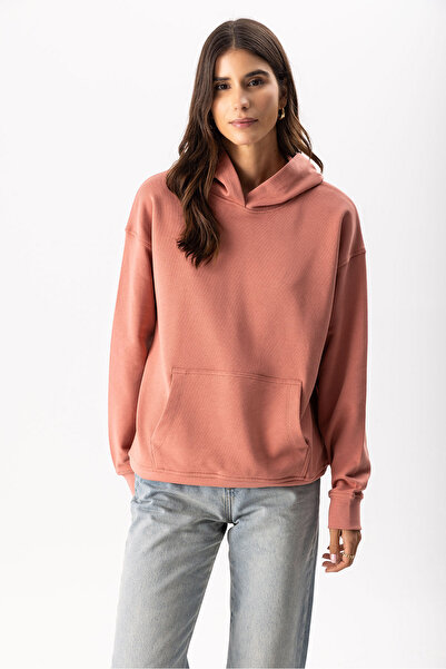 VENA Women's Hooded Basic Hoodie Sweatshirt 100% Cotton - Dried Rose
