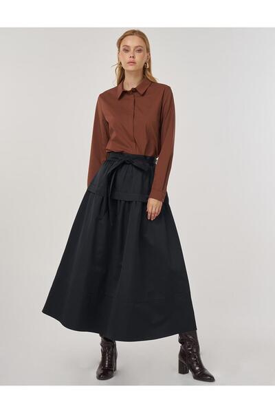 Kayra Evaze Skirt with Belt Black 12035