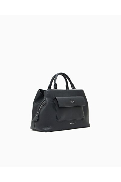 Armani Exchange Women's Black Shoulder Bag with Extra Zipper and Snap Pocket Compartment and Detachable Shoulder Strap Xw001545 a