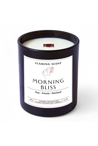 OEM Scented Soy Candle with Wooden Wick, Flaming Scent, Morning Bliss, Pear and Freesia, 165 g