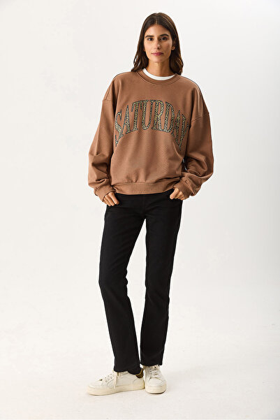 VENA Women's Saturday Printed Effect Sweatshirt 100% Cotton - Brown