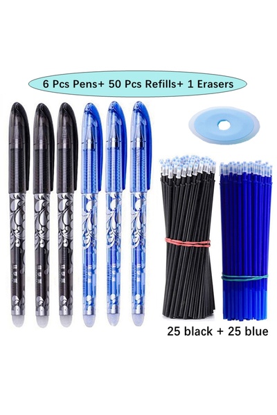 Choice مجموعة أقلام جل قابلة للمسح من 57 قطعة، لون أسود وأزرق، قضيب إعادة تعب...