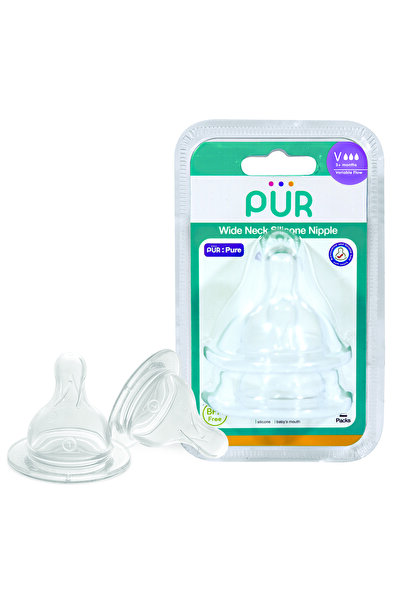 Pür PUR 3258 – SET TETINE SILICON PENTRU BIBERON CU GURA LARGA – MARIME V, +3 LUNI, 2 BUC