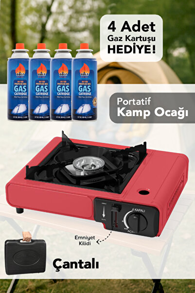 Meleni Home Portatif Kamp Ocağı - Taşıma Çantalı Gazlı Stop Emniyetli Kırmızı...