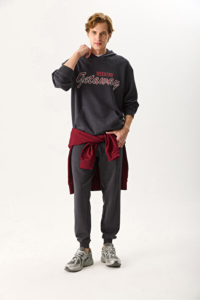 VENA Ανδρικό φούτερ Getaway με τύπωμα 100% βαμβάκι - ανθρακί