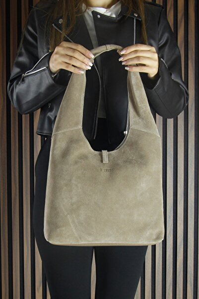 Erkan Saçmacı Kum Genuine Cowhide Suede Tasseled Magnetic Closure Medium Size Daily Shoulder Bag