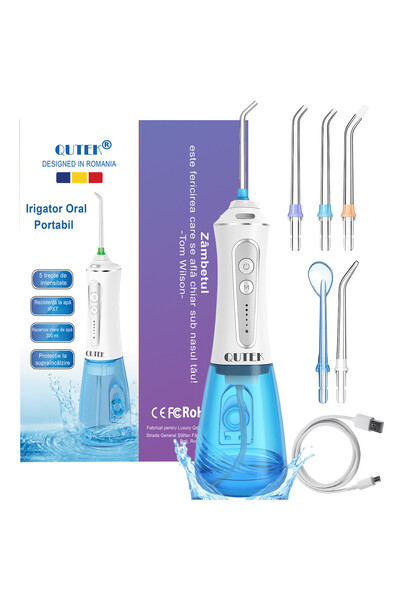 QuTek Irigator Bucal tip Dus Bucal Portabil, 2500mAh, 5 Programe, Timer 2 min...