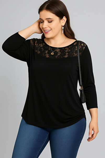 Curvy Trend Plus Size Chest Lace Long Sleeve Viscose Blouse