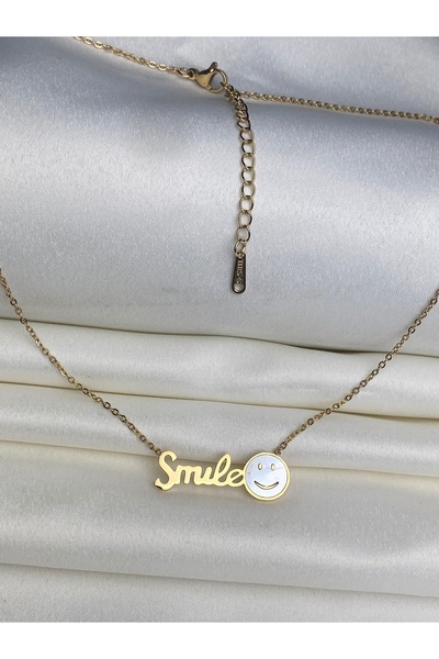 Jewelliss Smile Emoji Gold Steel Necklace Detailed Thin Chain Minimal Trend Gift