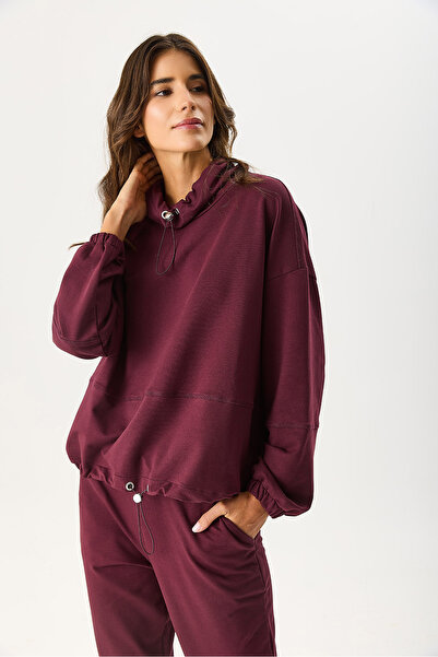 VENA Women's Norah Collar Detailed Regular Fit Sweatshirt - Burgundy
