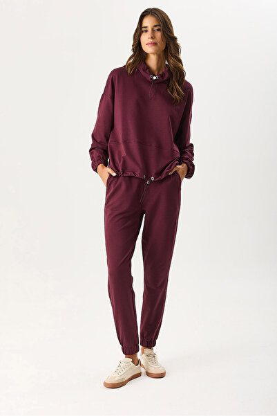 VENA Women's Norah Collar Detailed Regular Fit Sweatshirt - Burgundy