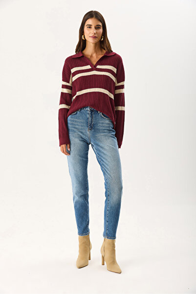 VENA Women's Maria Dirty Med Blue Slim Mom Jean Pants - Dirty Med Blue