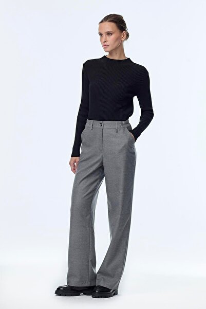 Zühre Wide Leg Gray Trousers with Accessory Detail P-0260