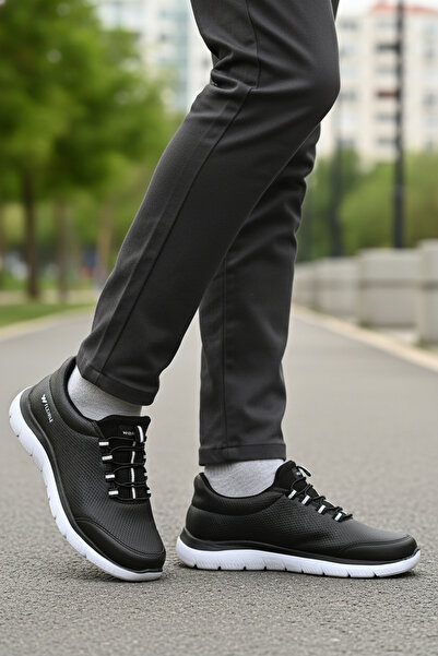 WALKWAY Black-White Lightweight Men's Sports Shoes Flexible Pu m