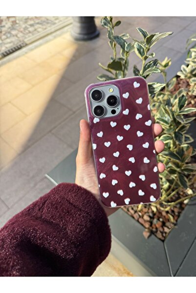 B&B Casee حافظة على شكل قلب باللون الأبيض العنابي لهاتف آيفون 13 برو ماكس