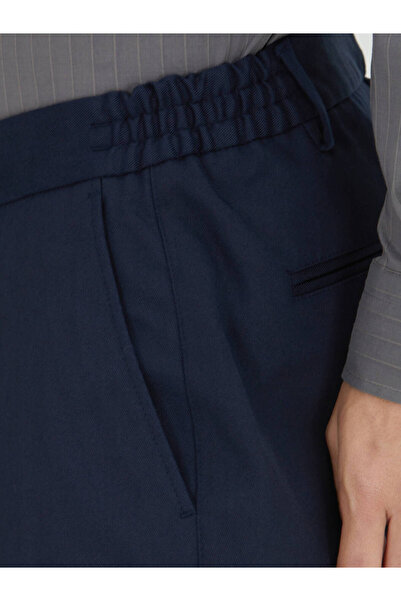 Kip Navy Blue Woven Jogging Fit Casual Cotton Blend Trousers