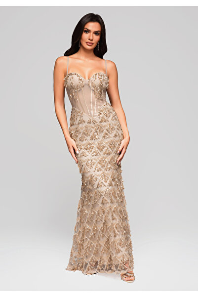 OMBRE Βραδινό φόρεμα LA-OM-DLR204 - χρυσό