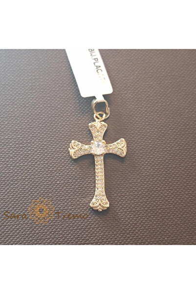 SaraTremo Divine Ray - Pandantiv Cruce Mică Placat cu Aur