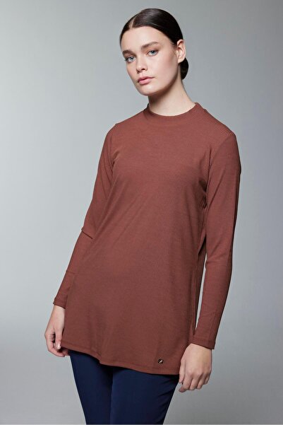 Zühre Crew Neck Corded Fabric Long Sleeve Coffee Underwear I-0014