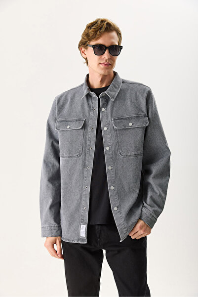 VENA Men's Jason Oversized Gray Jean Shirt Jacket - Gray