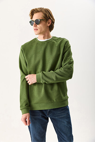 VENA Ανδρικό φούτερ Rich Crew Neck Regular Fit 3 Thread Basic 100% βαμβάκι - Χακί