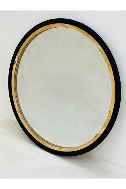 BEC26 Modern round wall mirrors with a wooden frame and black rope