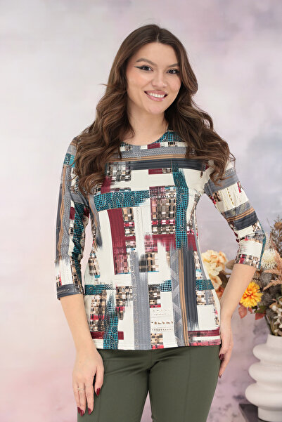 Trend Land Μπεζ μπλούζα με γεωμετρικό σχέδιο από τούβλα