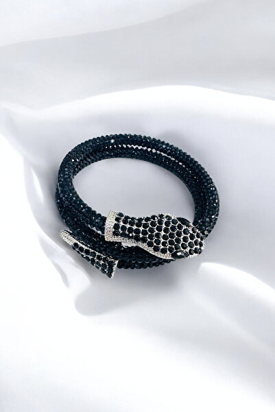 PETEK AKSESUAR Metalized Choker Bracelet with Stone and Snake Wrap