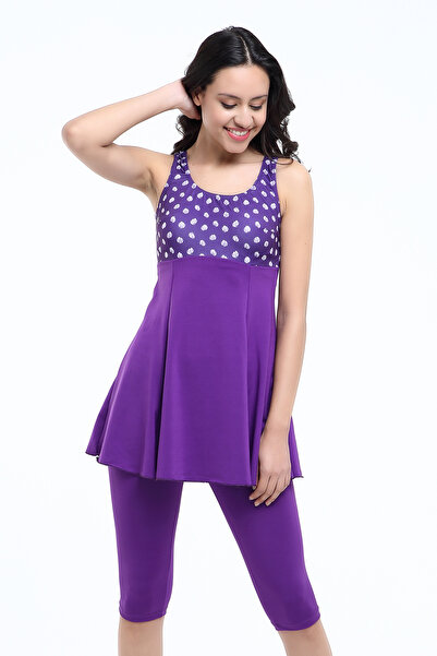 Haliç Mayo Zero Sleeve Shorts Dress Swimsuit 6615 Purple