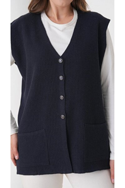 Fresh&Moda Women's Mother Plus Size Corded Fabric Wool Knitwear Vest
