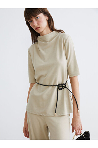 LC Waikiki Lcw Vision Beige Mock Neck Belted Blouse