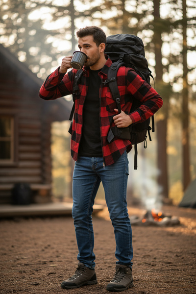 modacix Kışlık Fermuarlı Kırmızı Ekose Oduncu Erkek Gömlek