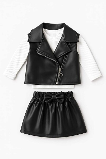gigigiyim Leather Vest Set 3-Piece Girls' Set