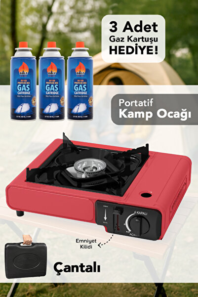 mimtec Portatif Kamp Ocağı - Taşıma Çantalı Gazlı Stop Emniyetli Kırmızı Kamp...