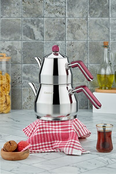 Cooker Everest 18/10 Paslanmaz Çelik Orta Boy Çaydanlık 0,75 L Demlik 1,75 L ...