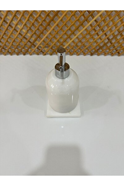 FARALYAHOME Natural Marble Liquid Soap Dispenser Set of 2 Silver Decor White with Marble Base