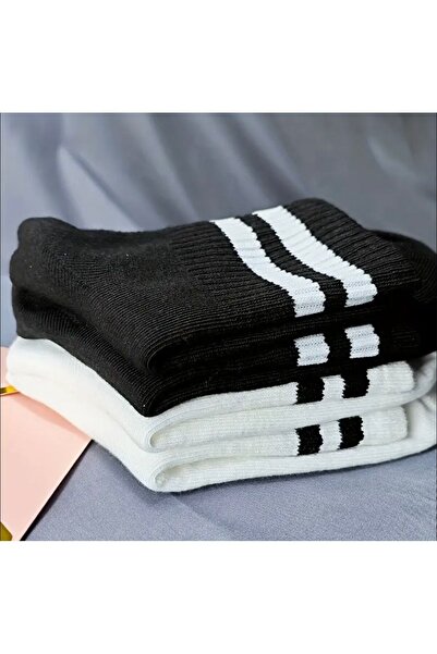 Vast Unisex Black and White Hoop Tennis College Cotton Socks 20-Pack (10 Pairs White, 10 Pairs Black)