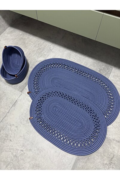 MaVaux Terra 4-Piece Bathroom Set – 2 Oval Mats & 2 Oval Baskets, Natural Rope Weaving, Handmade - Premium