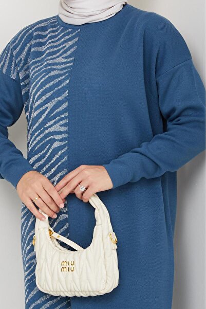 katalya Zebra Pattern Detailed Knitwear Set – Blue