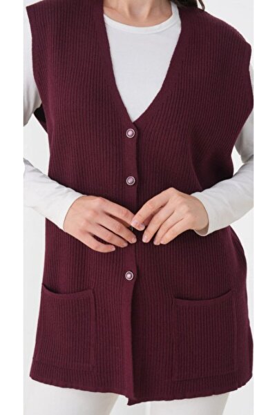 Fresh&Moda Women's Mother Plus Size Corded Fabric Wool Knitwear Vest