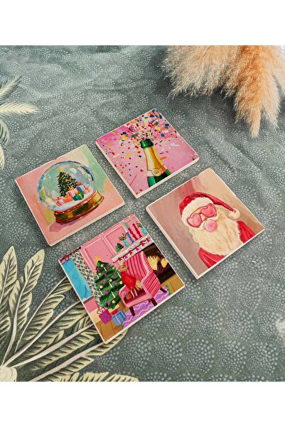 arslart Fun Santa Claus and Champagne Natural Stone Coasters, Cozy Christmas,...