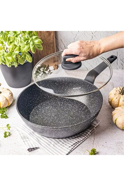 Klausberg Cast aluminum frying pan, marbled, with lid, black, 28cm,