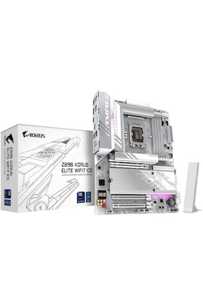 Gigabyte Z890 A ELITE WF7 ICE Motherboard, LGA1851, DDR5, BT, Wi‑Fi, ATX, White