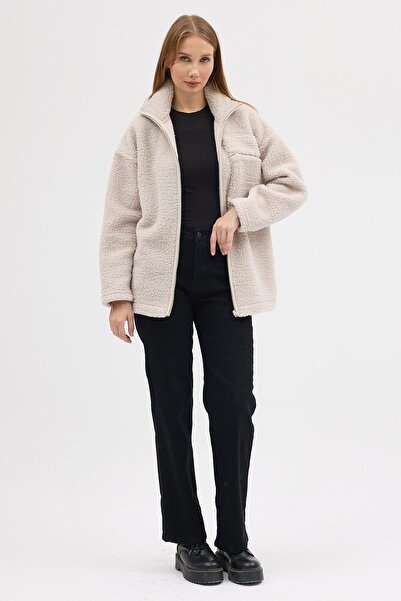 Polo State Women's Sherpa Plush Jacket Coat Stone